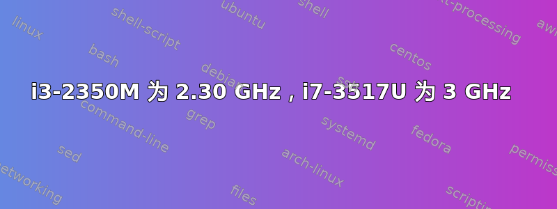 i3-2350M 为 2.30 GHz，i7-3517U 为 3 GHz 