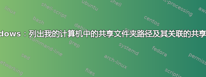 Windows：列出我的计算机中的共享文件夹路径及其关联的共享名称