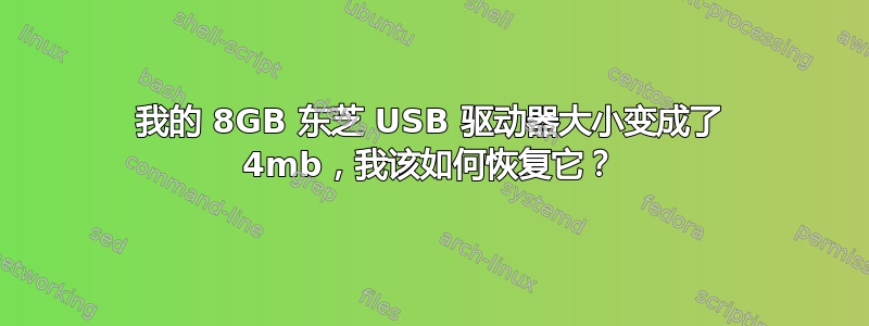 我的 8GB 东芝 USB 驱动器大小变成了 4mb，我该如何恢复它？