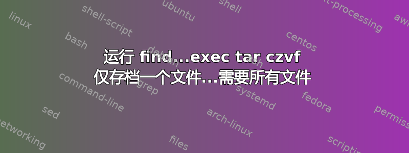 运行 find...exec tar czvf 仅存档一个文件...需要所有文件