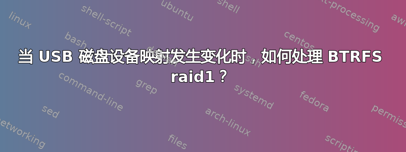 当 USB 磁盘设备映射发生变化时，如何处理 BTRFS raid1？