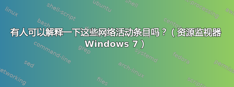 有人可以解释一下这些网络活动条目吗？（资源监视器 Windows 7）