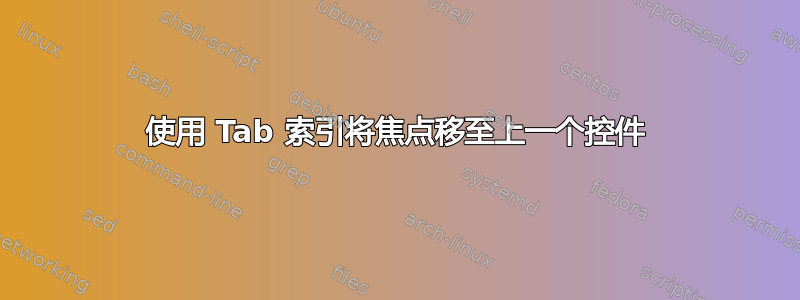 使用 Tab 索引将焦点移至上一个控件