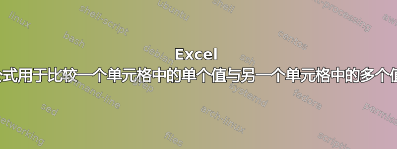 Excel 公式用于比较一个单元格中的单个值与另一个单元格中的多个值