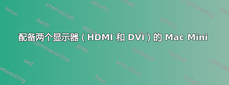 配备两个显示器（HDMI 和 DVI）的 Mac Mini