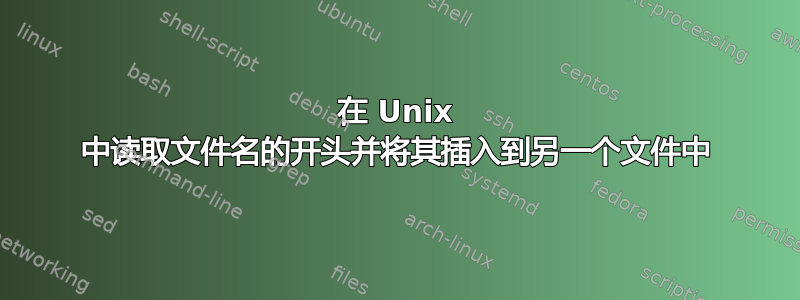 在 Unix 中读取文件名的开头并将其插入到另一个文件中