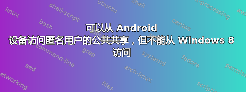 可以从 Android 设备访问匿名用户的公共共享，但不能从 Windows 8 访问