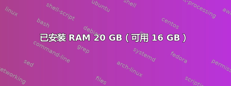 已安装 RAM 20 GB（可用 16 GB）