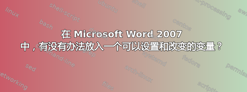 在 Microsoft Word 2007 中，有没有办法放入一个可以设置和改变的变量？