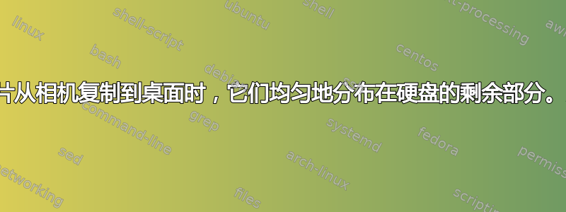 当我将照片从相机复制到桌面时，它们均匀地分布在硬盘的剩余部分。为什么？