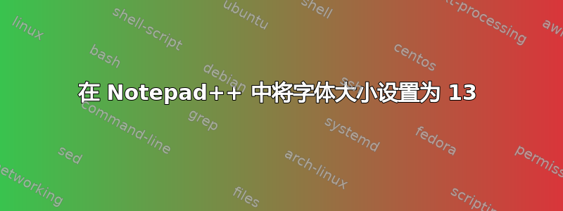 在 Notepad++ 中将字体大小设置为 13