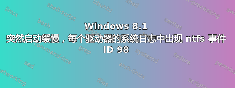 Windows 8.1 突然启动缓慢，每个驱动器的系统日志中出现 ntfs 事件 ID 98