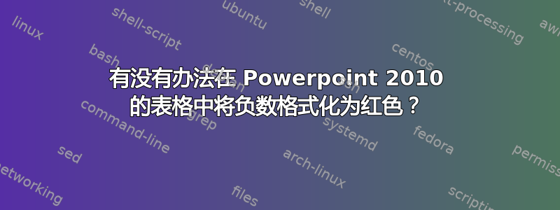 有没有办法在 Powerpoint 2010 的表格中将负数格式化为红色？