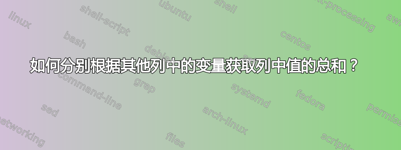 如何分别根据其他列中的变量获取列中值的总和？ 