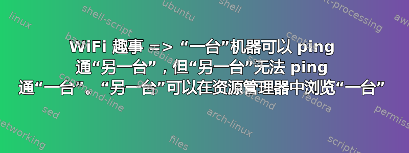 WiFi 趣事 => “一台”机器可以 ping 通“另一台”，但“另一台”无法 ping 通“一台”。“另一台”可以在资源管理器中浏览“一台”