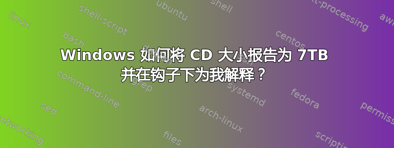 Windows 如何将 CD 大小报告为 7TB 并在钩子下为我解释？