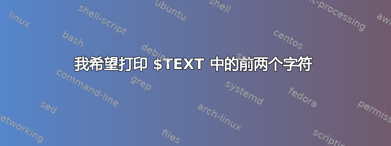 我希望打印 $TEXT 中的前两个字符