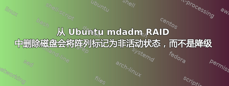 从 Ubuntu mdadm RAID 中删除磁盘会将阵列标记为非活动状态，而不是降级