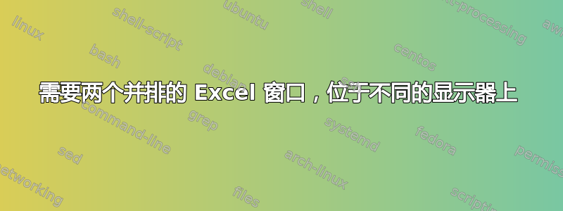 需要两个并排的 Excel 窗口，位于不同的显示器上