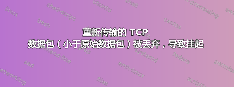 重新传输的 TCP 数据包（小于原始数据包）被丢弃，导致挂起