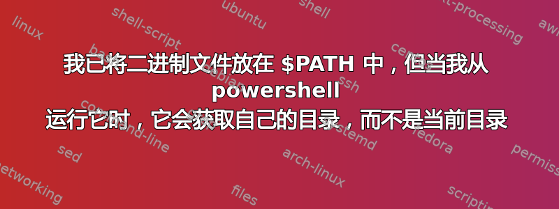 我已将二进制文件放在 $PATH 中，但当我从 powershell 运行它时，它会获取自己的目录，而不是当前目录