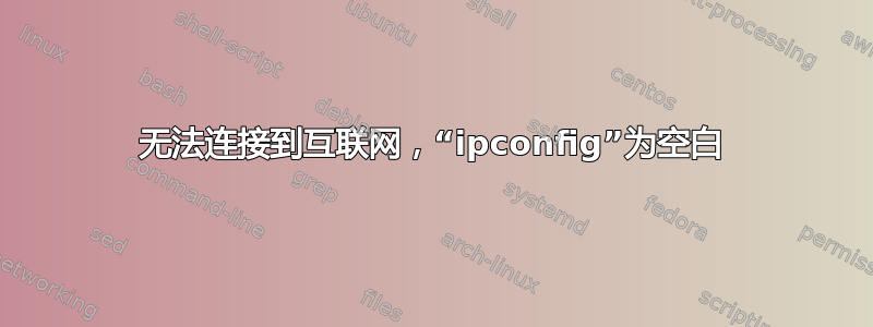 无法连接到互联网，“ipconfig”为空白