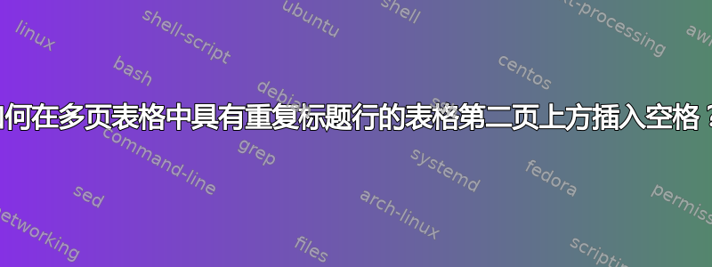 如何在多页表格中具有重复标题行的表格第二页上方插入空格？