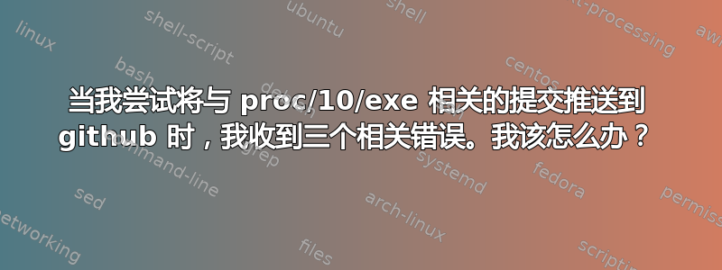 当我尝试将与 proc/10/exe 相关的提交推送到 github 时，我收到三个相关错误。我该怎么办？