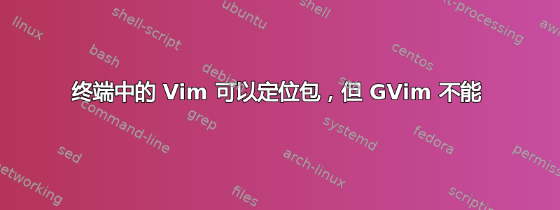 终端中的 Vim 可以定位包，但 GVim 不能