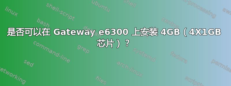 是否可以在 Gateway e6300 上安装 4GB（4X1GB 芯片）？