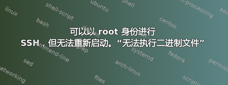 可以以 root 身份进行 SSH，但无法重新启动。“无法执行二进制文件”