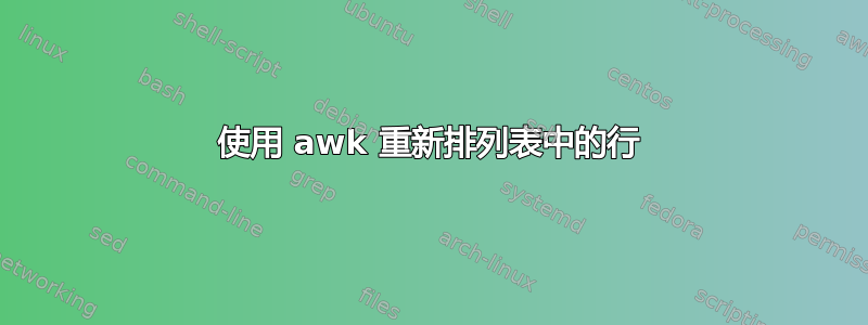 使用 awk 重新排列表中的行