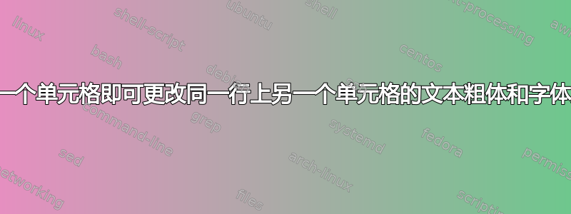 双击一个单元格即可更改同一行上另一个单元格的文本粗体和字体颜色