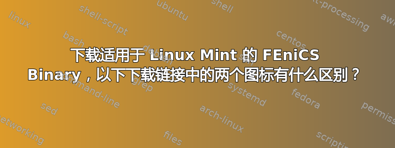 下载适用于 Linux Mint 的 FEniCS Binary，以下下载链接中的两个图标有什么区别？