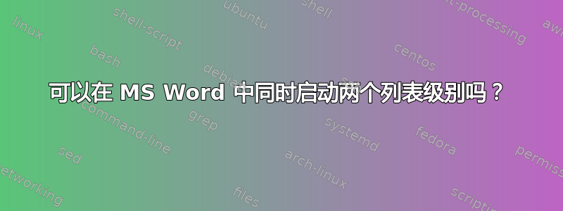 可以在 MS Word 中同时启动两个列表级别吗？