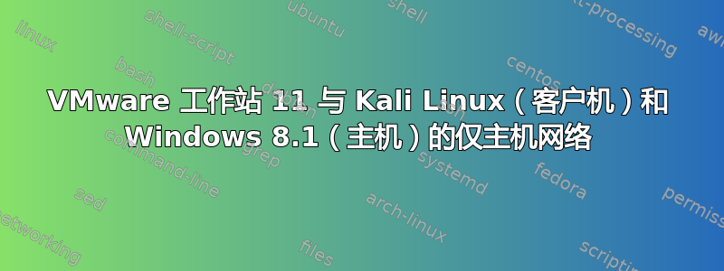 VMware 工作站 11 与 Kali Linux（客户机）和 Windows 8.1（主机）的仅主机网络