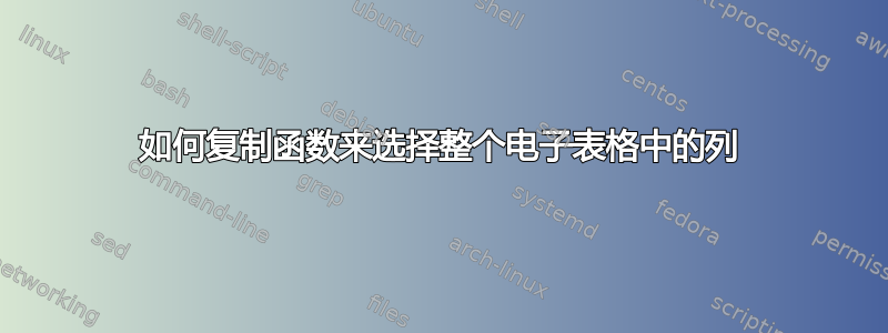 如何复制函数来选择整个电子表格中的列