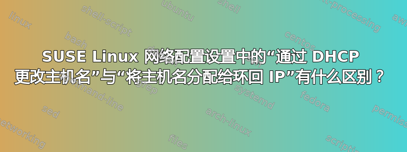 SUSE Linux 网络配置设置中的“通过 DHCP 更改主机名”与“将主机名分配给环回 IP”有什么区别？