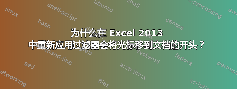 为什么在 Excel 2013 中重新应用过滤器会将光标移到文档的开头？