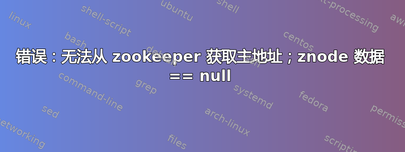 错误：无法从 zookeeper 获取主地址；znode 数据 == null