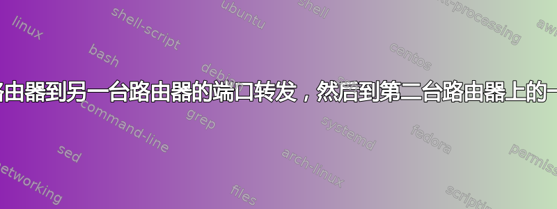 从一个路由器到另一台路由器的端口转发，然后到第二台路由器上的一台机器