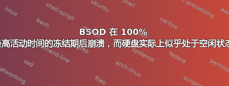 BSOD 在 100% 最高活动时间的冻结期后崩溃，而硬盘实际上似乎处于空闲状态