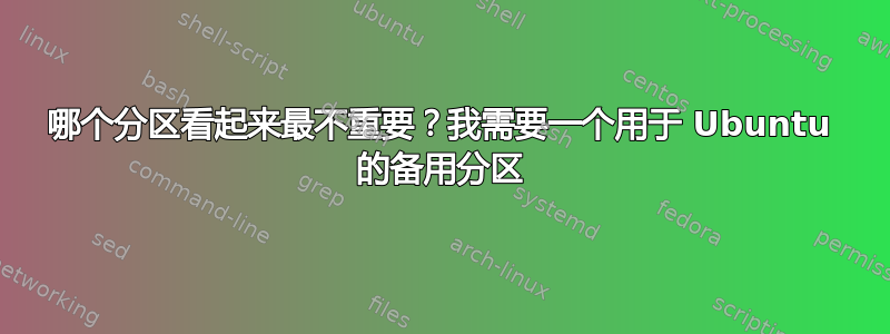 哪个分区看起来最不重要？我需要一个用于 Ubuntu 的备用分区