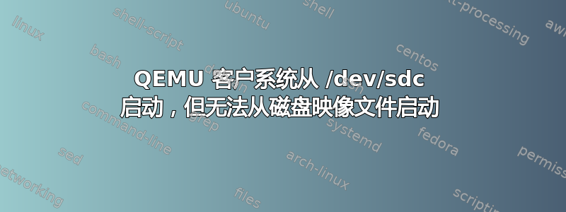 QEMU 客户系统从 /dev/sdc 启动，但无法从磁盘映像文件启动