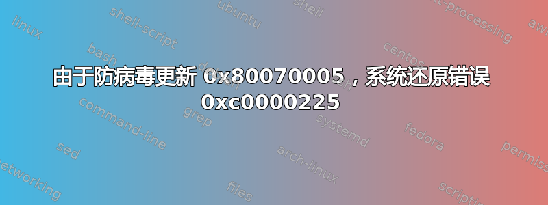 由于防病毒更新 0x80070005，系统还原错误 0xc0000225