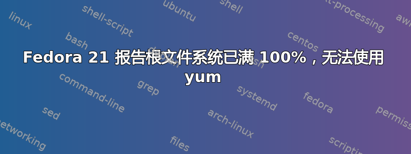 Fedora 21 报告根文件系统已满 100%，无法使用 yum