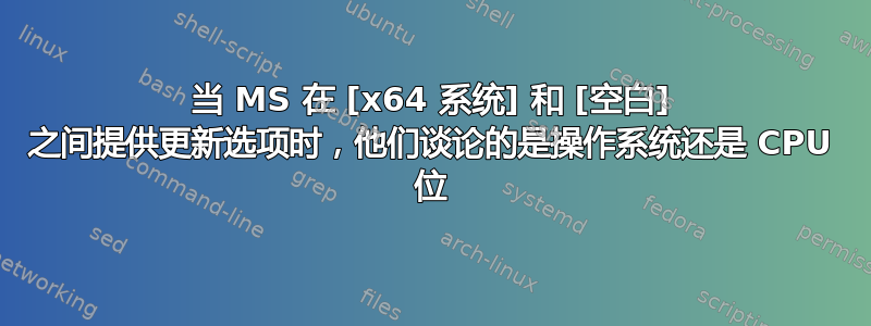 当 MS 在 [x64 系统] 和 [空白] 之间提供更新选项时，他们谈论的是操作系统还是 CPU 位