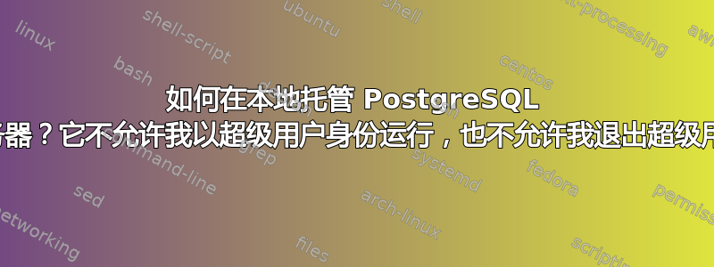 如何在本地托管 PostgreSQL 服务器？它不允许我以超级用户身份运行，也不允许我退出超级用户