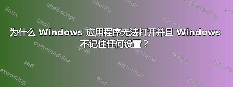 为什么 Windows 应用程序无法打开并且 Windows 不记住任何设置？