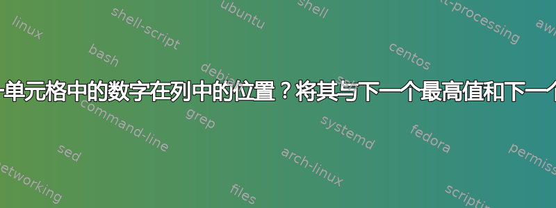 如何突出显示另一单元格中的数字在列中的位置？将其与下一个最高值和下一个最低值括起来？